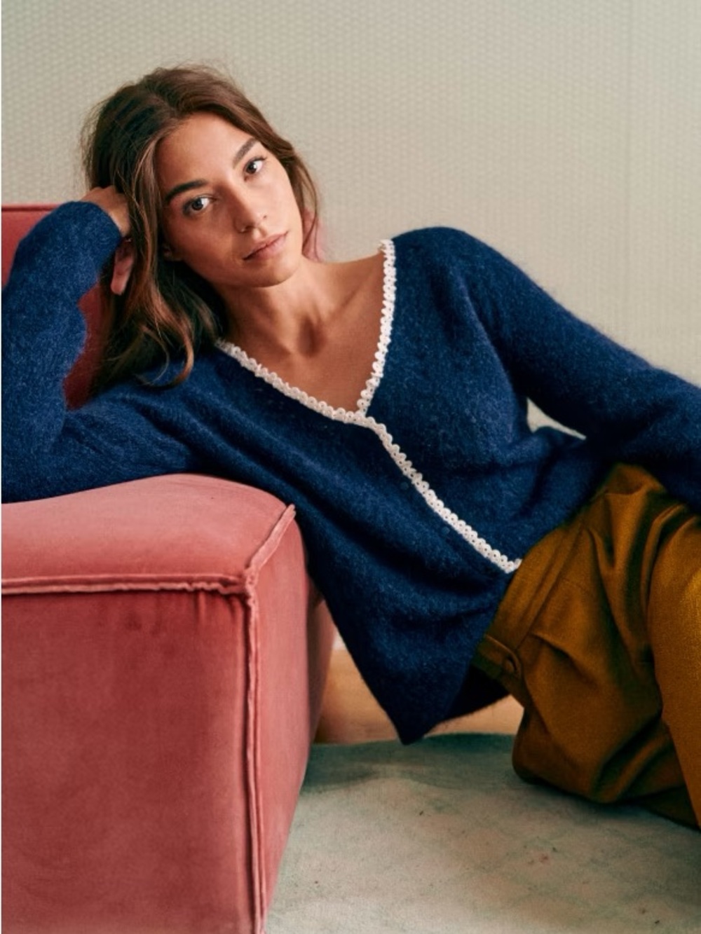 Sezane Maryam Cardigan Marine. - Size S